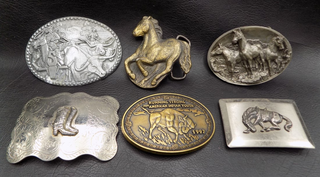 Six neat Western belt buckles.  Some with horses (1 of 11)