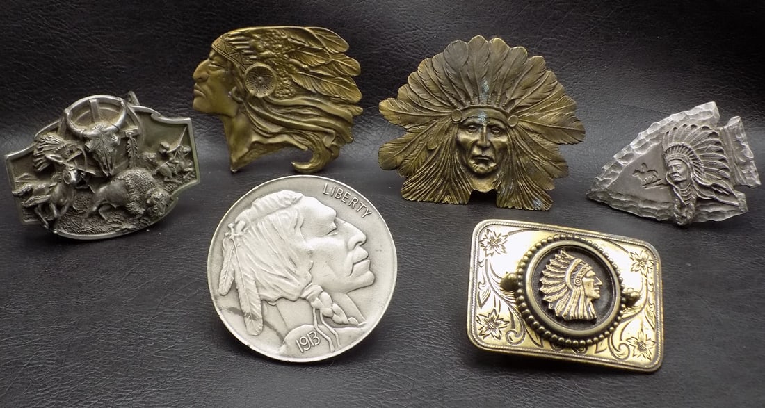 Six neat Native American Indian belt buckles (1 of 9)
