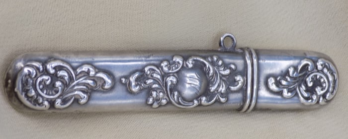 Fancy antique sterling silver sewing needle case