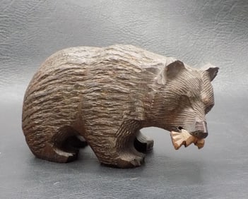 Vintage hand carved Black Forest bear with fish