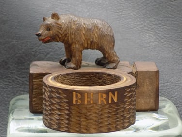 Vintage hand carved Black Forest bear desk or vanity tray