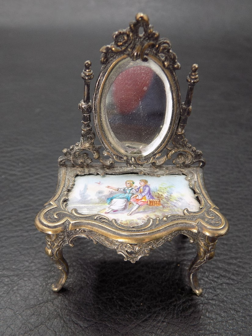 Fabulous antique Austrian Viennese enamel decorated miniature vanity (1 of 7)