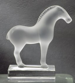 Fine signed Lalique art glass horse paperweight