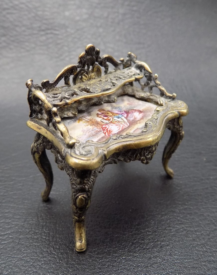 Fabulous antique Austrian Viennese enamel decorated miniature vanity desk (1 of 8)