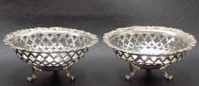 Fancy small pair of Birks sterling silver footed bowls