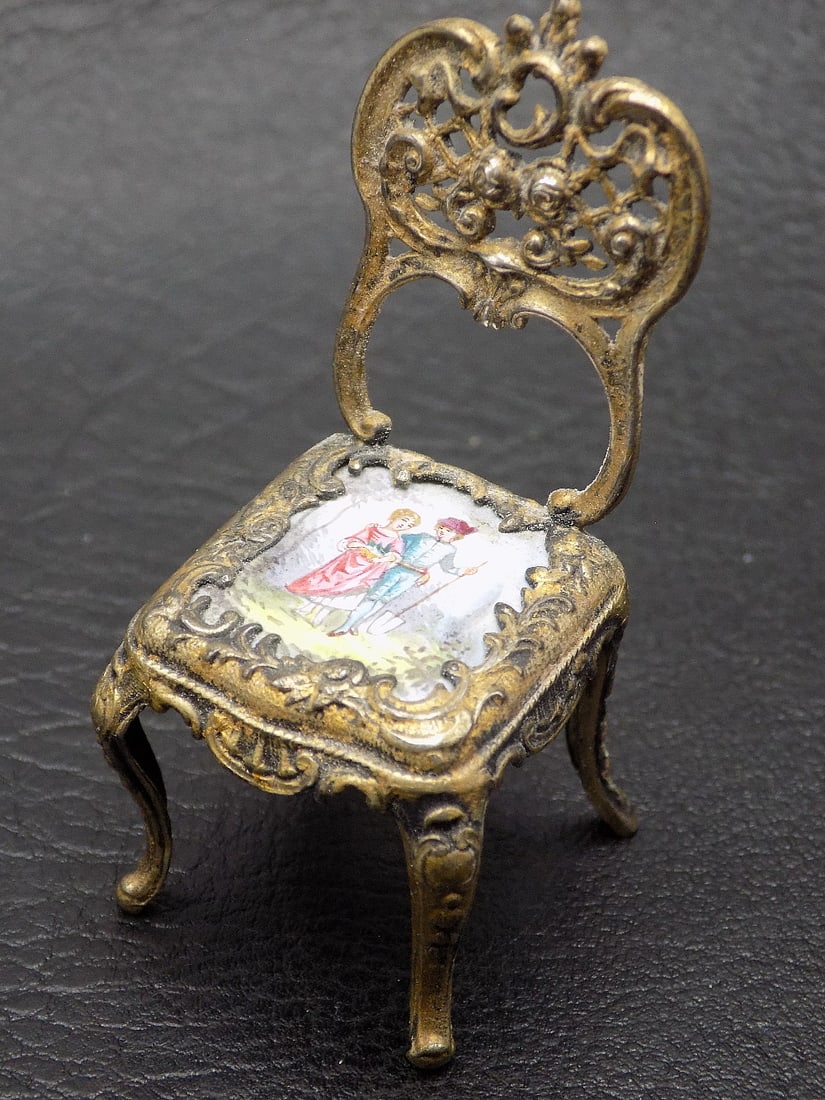 Fabulous antique Austrian Viennese enamel decorated miniature chair (1 of 5)