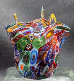 Incredible vintage Murano millefiori art glass handkerchief vase