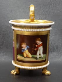 Gorgeous antique hand painted footed cup with children scene