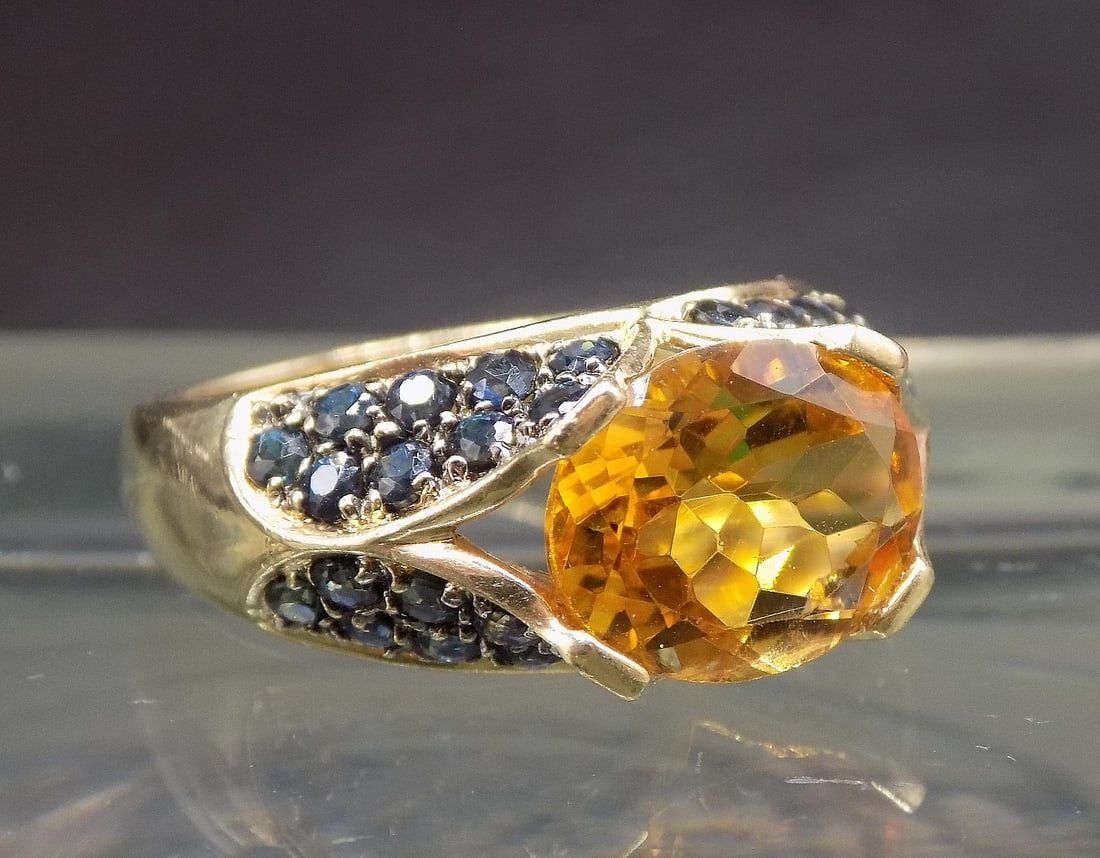 Beautiful 4 ct citrine and blue sapphire 14k gold ring (1 of 4)