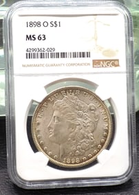 1898 0 Graded MS63 NGC Morgan silver dollar
