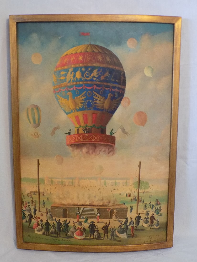 Marvelous antique artist signed painting of  Hot Air Ballons (1 of 14)