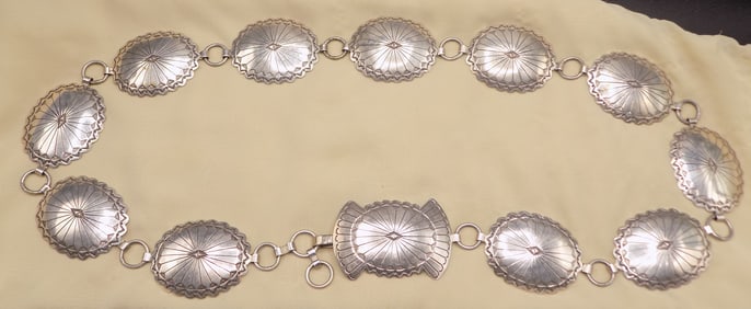 Vintage Native American Indian Artist signed sterling silver concho belt