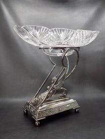 Elegant Victorian silverplate and cut glass center piece with angelic figure