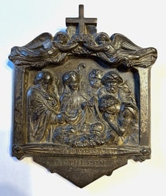 Aesthetic movement religious plaque Nativity Scene Bethlehem