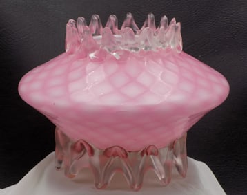 Antique Webb art glass pink satin cut velvet diamond quilted vase