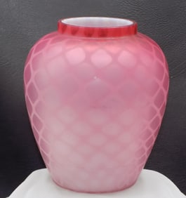 Antique Webb art glass pink satin diamond quilted vase