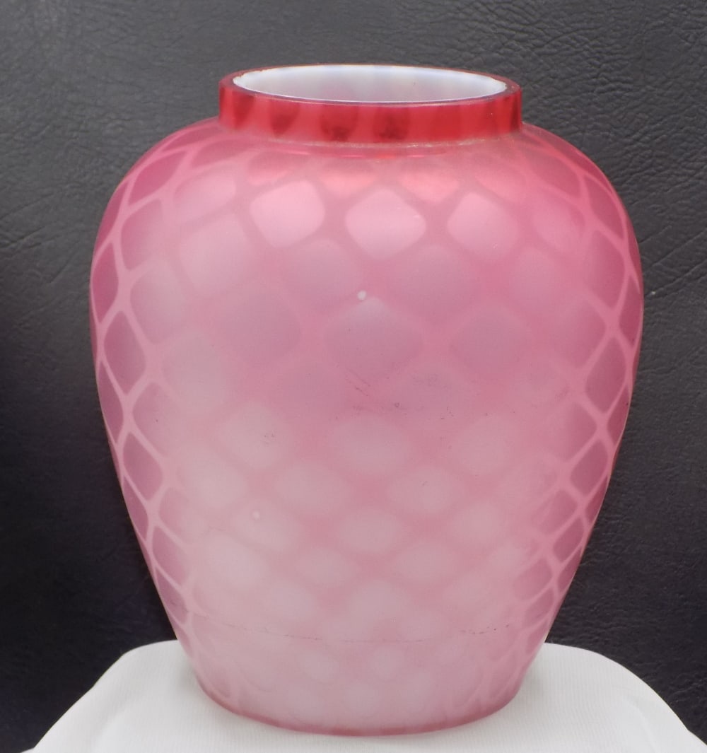 Antique Webb art glass pink satin diamond quilted vase (1 of 6)