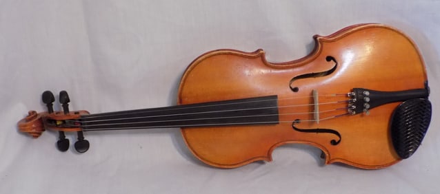 Antique full size violin and case. Tiger maple back