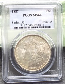 1887 graded MS64 PCGS Morgan silver dollar