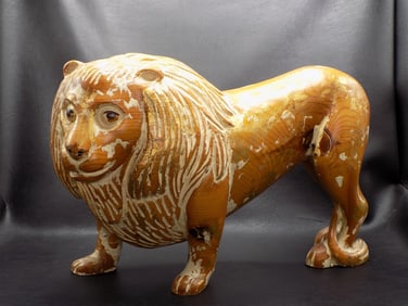Large hand carved wood lion