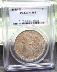 1885 O graded MS63 PCGS Morgan silver dollar
