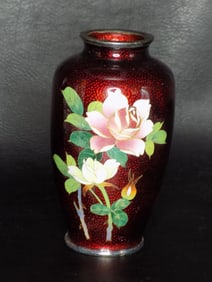 Wonderful vintage Japanese cloisonne enamel over silver vase