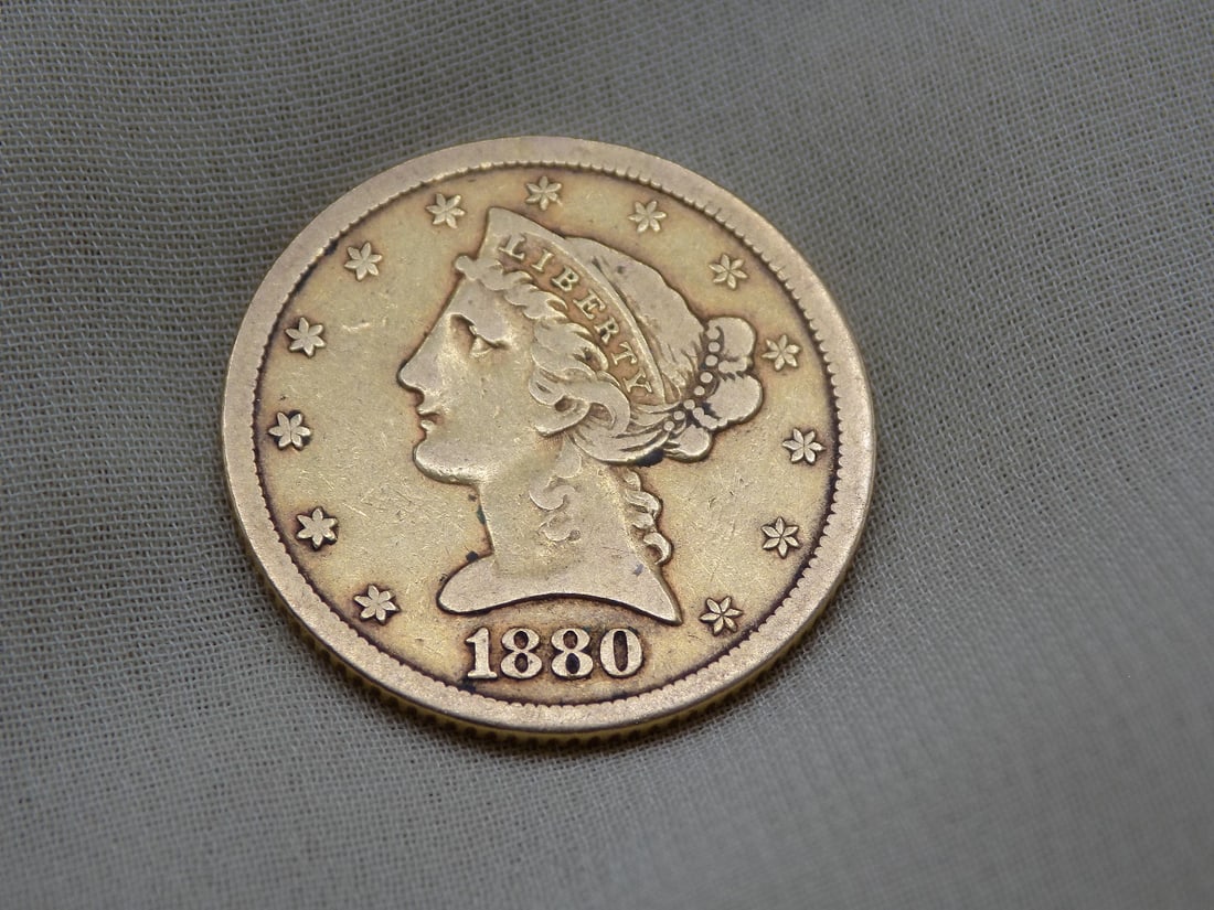 Very rare 1880 CC Carson City five dollar gold coin (1 of 4)