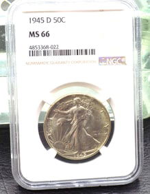 1845 D graded MS66 NGC Walking Liberty half silver dollar