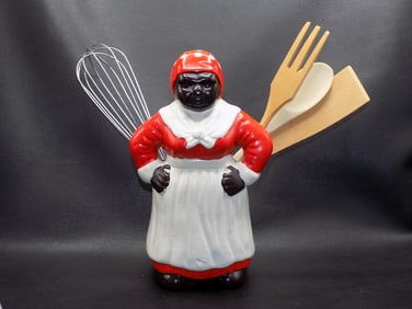 Vintage Black Americana Aunt Jemima ceramic kitchen utensil holder