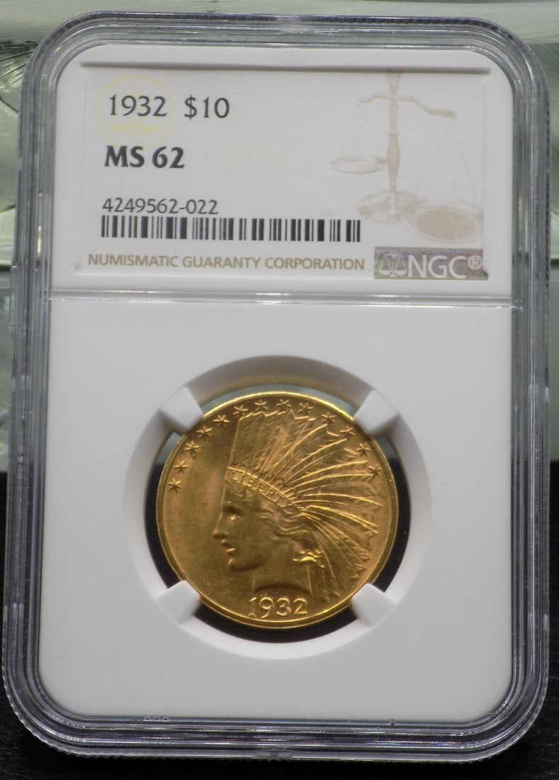 1932 graded MS62 NGC ten dollar Indian gold coin (1 of 5)