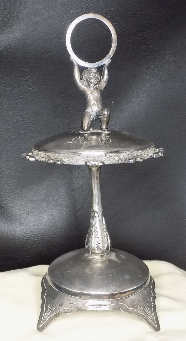Wonderful antique silverplated spoon holder with Cupid (1 of 7)