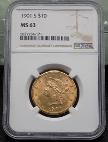 1901 S graded MS63 NGC ten dollar Liberty gold coin