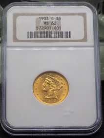 1903 S graded MS62 NGC five dollar Liberty gold coin