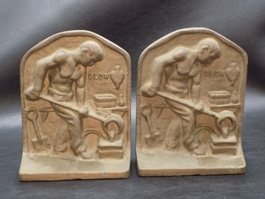 Great pair of vintage Industrial Labor cast iron bookends