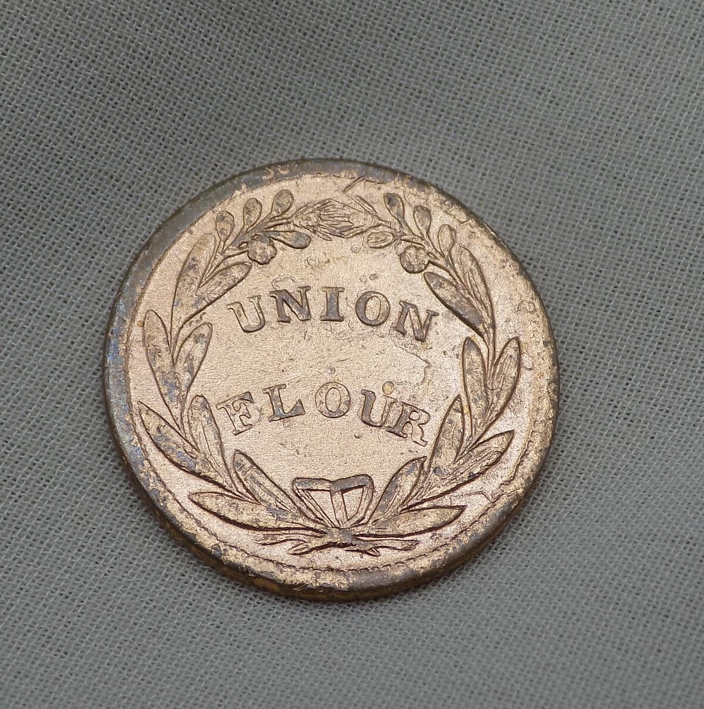 Civil War merchant token. Union Flour. D.L. Wing and Co. Albany New: Civil War merchant token. Union Flour. D.L. Wing and Co. Albany New York. Please use photos for condition.