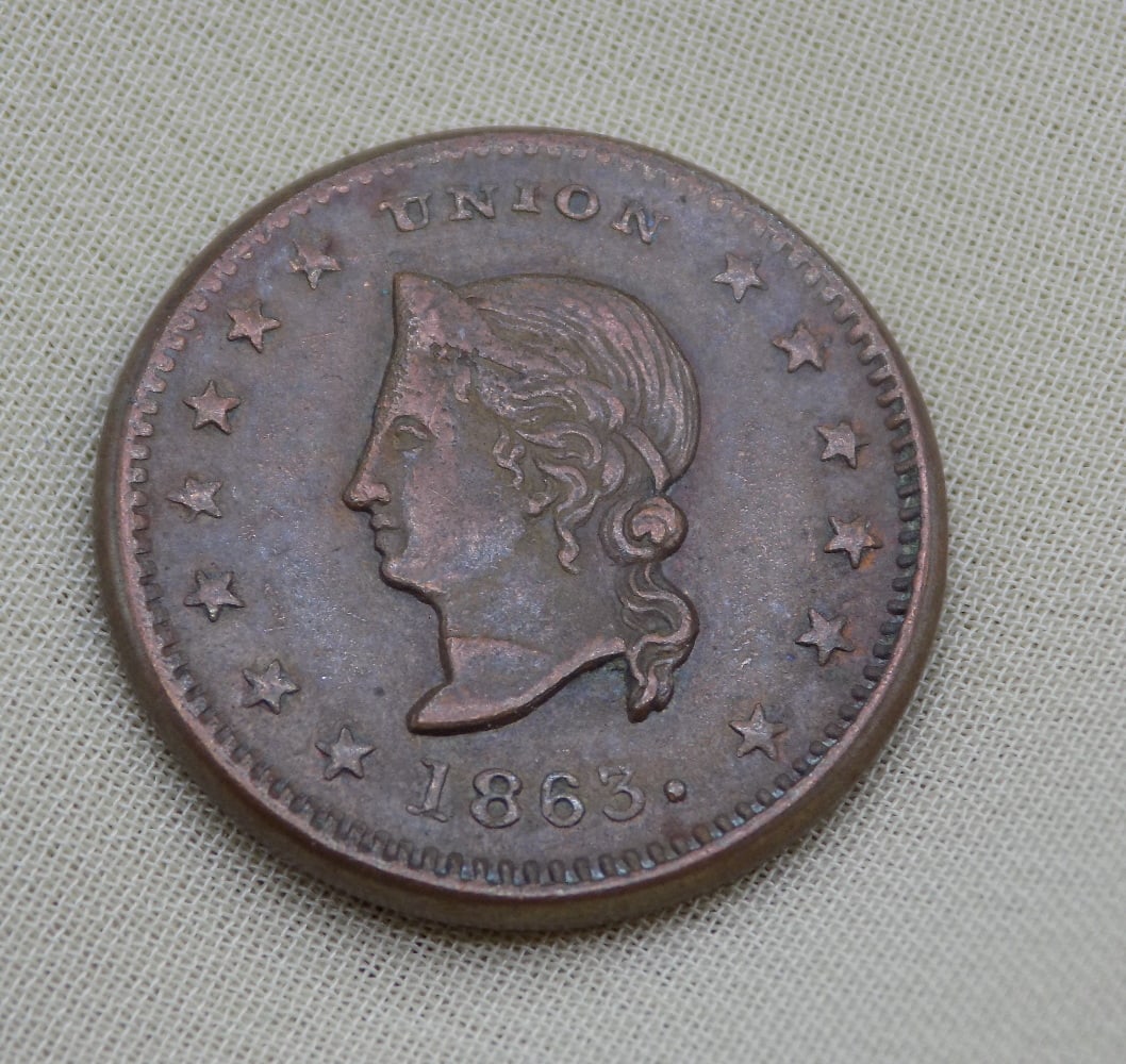 Civil War merchant token. Dealer in watches, jewelry and pianos: Civil War merchant token. Dealer in watches, jewelry and pianos. Racine Wisconsin. 1863 Please use photos for condition