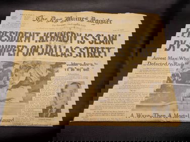 Des Moines Register 1963 newspaper with President Kennedy assassination