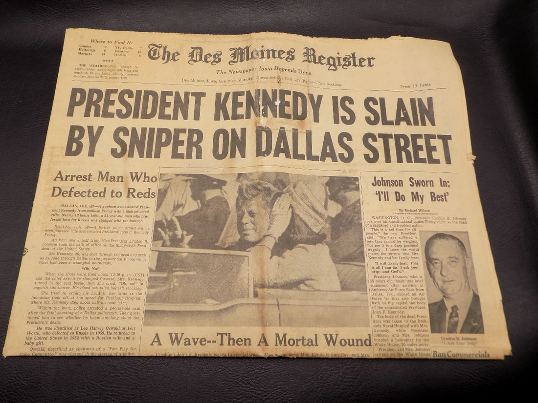 Des Moines Register 1963 newspaper with President Kennedy assassination (1 of 6)