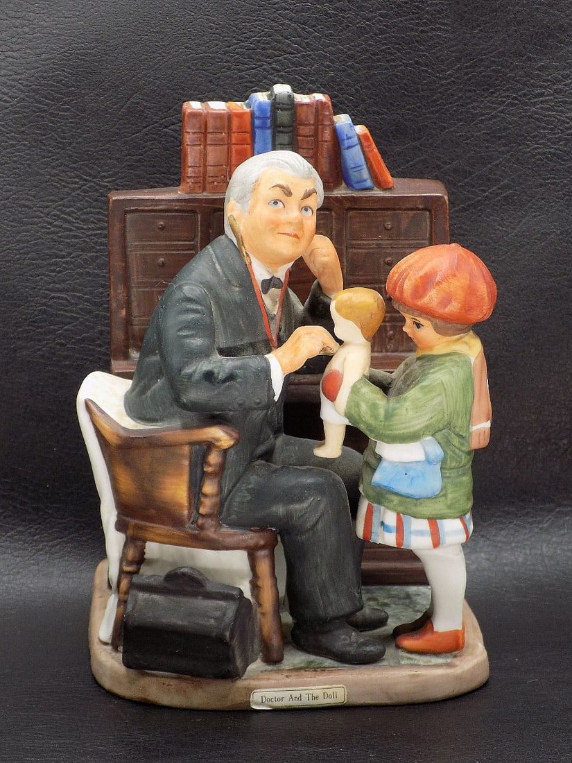 Vintage Normal Rockwell Dr and The Doll: Vintage Normal Rockwell Dr and The Doll. Saturday Evening Post David Grossman designs. Norman Rockwell on side of piano. Beautiful colors. Great quality and detail. 6 inches tall x 4 ¼ x 4 1/8