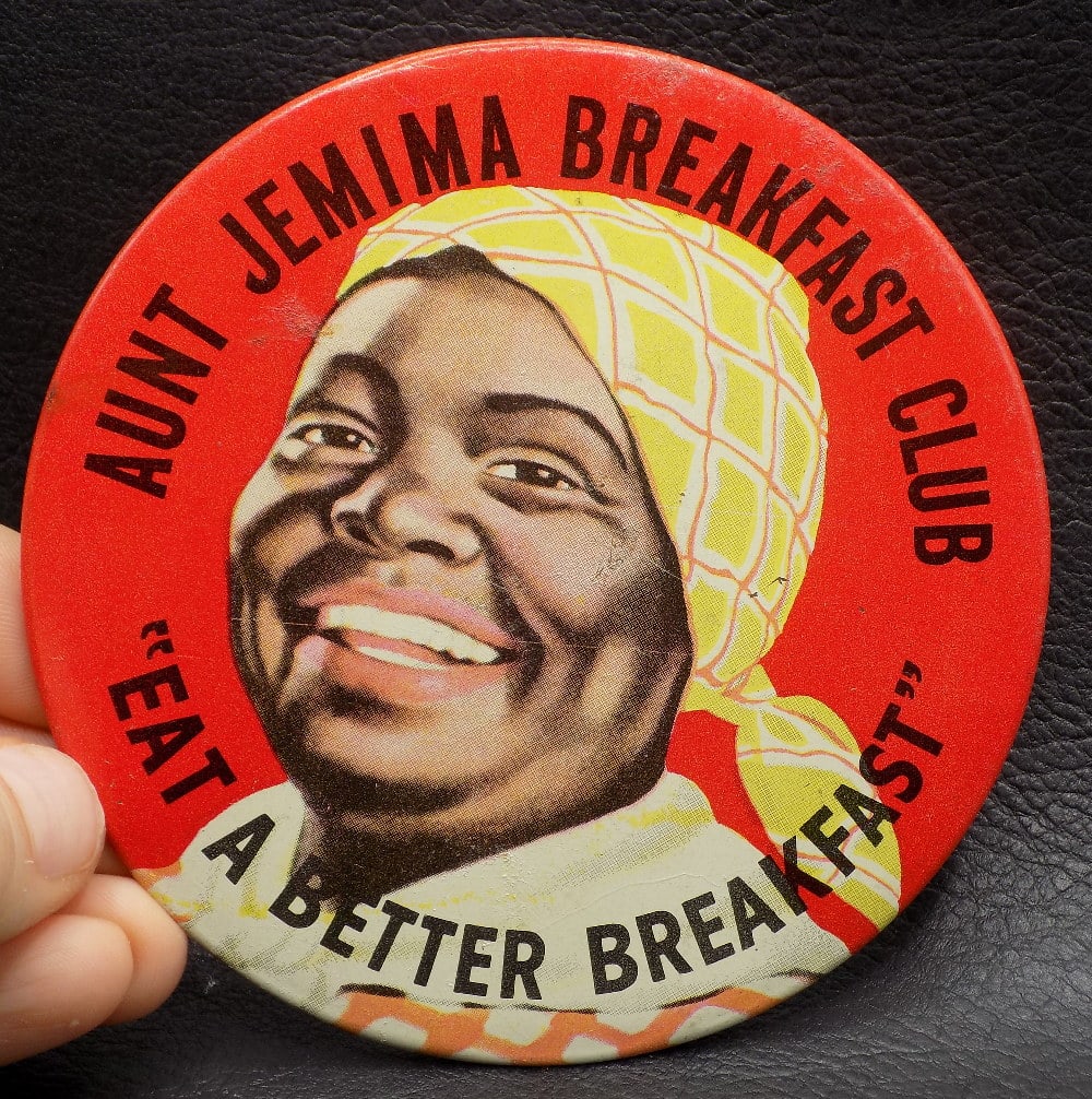Vintage Black Americana Aunt Jemima Breakfast Club pin: Vintage Black Americana Aunt Jemima Breakfast Club pin back button. In very good original as found condition. 4 inches wide