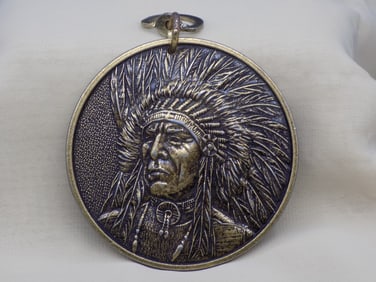 Vintage Native American Indian Chief brass pendant