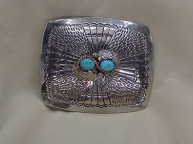 Native American Indian nickel silver with turquoise