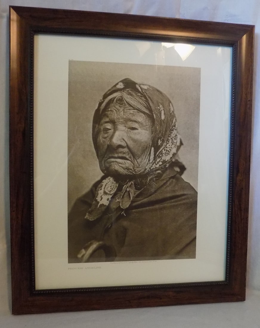 From Photogravure by Edward S. Curtis.: From Photogravure by Edward S. Curtis. Originally published in North American Indian 1907 to 1930. Copy from Original published Curtis. Princes Angeline. Professionally framed. Great quality and detai