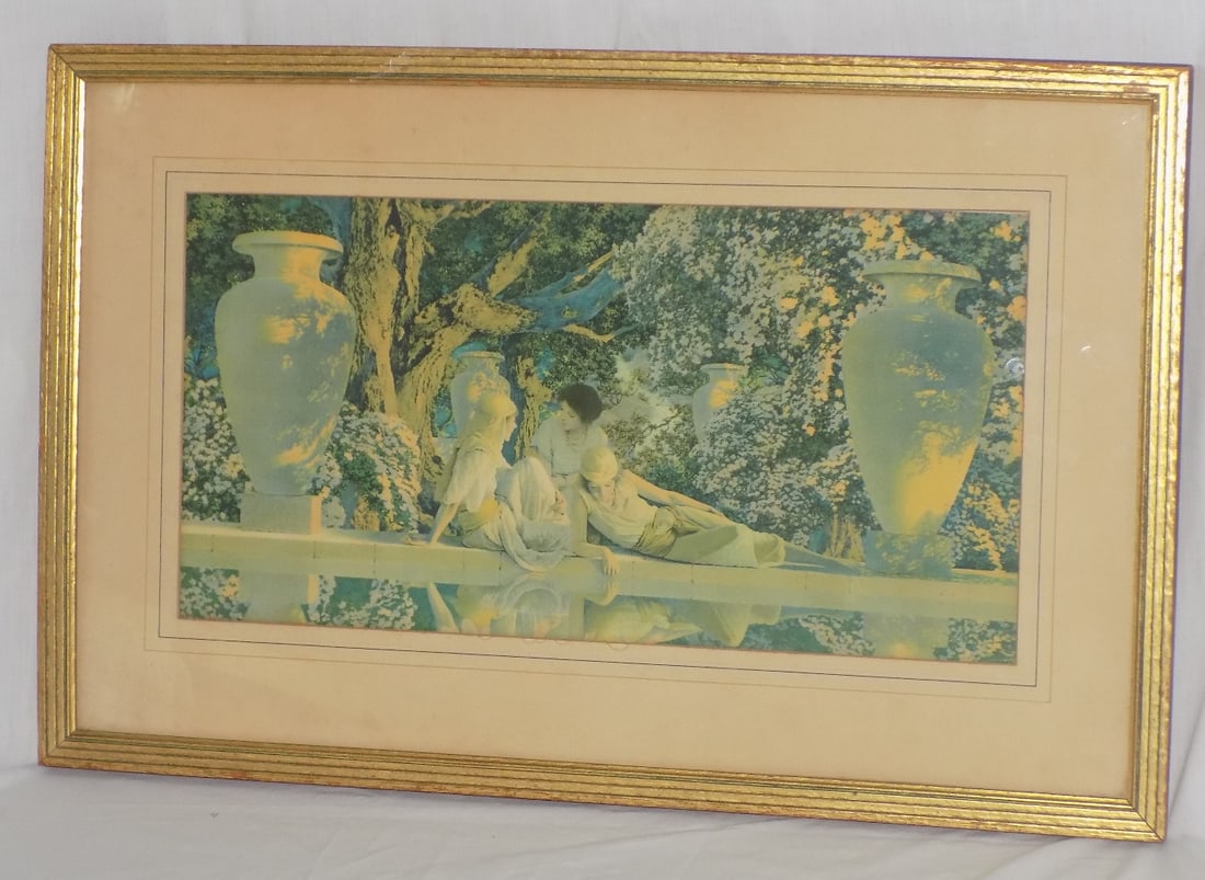 Beautiful vintage Maxfield Parrish Garden of Allah: Beautiful vintage Maxfield Parrish Garden of Allah. Marked lower right corner. Gold frame. In very good original as found condition. Please see photos. Frame 23 ½ x 15 ¼. Image 21 &frac3