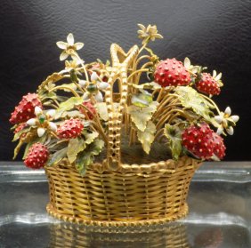 Vintage Jane Hutcheson metal enamel strawberry gorham fleurs des siecles basket