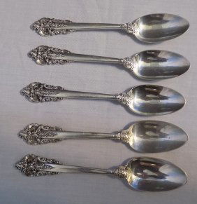 Grand Baroque Wallace sterling silver five teaspoons