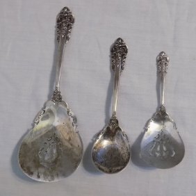 Grand Baroque Wallace sterling silver three different serving spoons