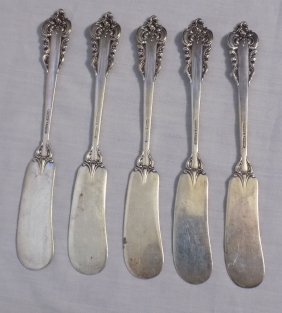 Grand Baroque Wallace sterling silver five butter knives.