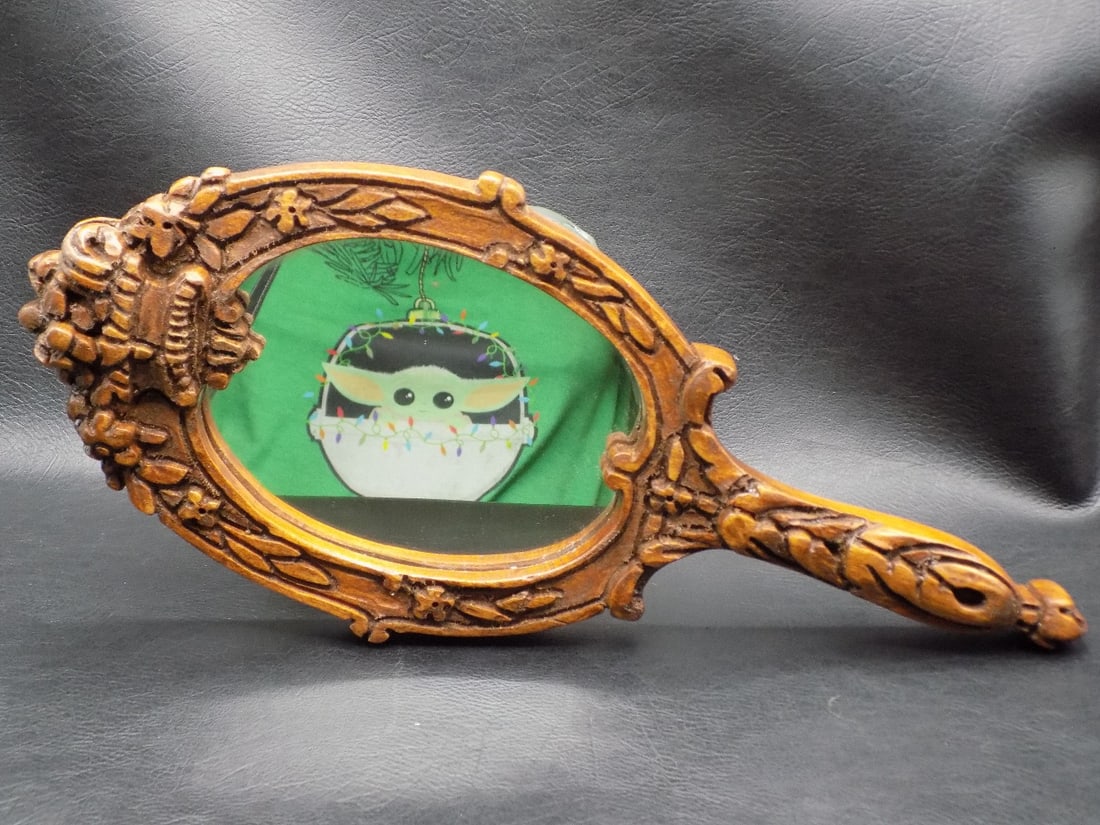 Nicely carved wood hand mirror. Midcentury to modern: Nicely carved wood hand mirror. Midcentury to modern. Great quality and detail. In very good original as found condition. 14 ½ long x 8 ¼ wide