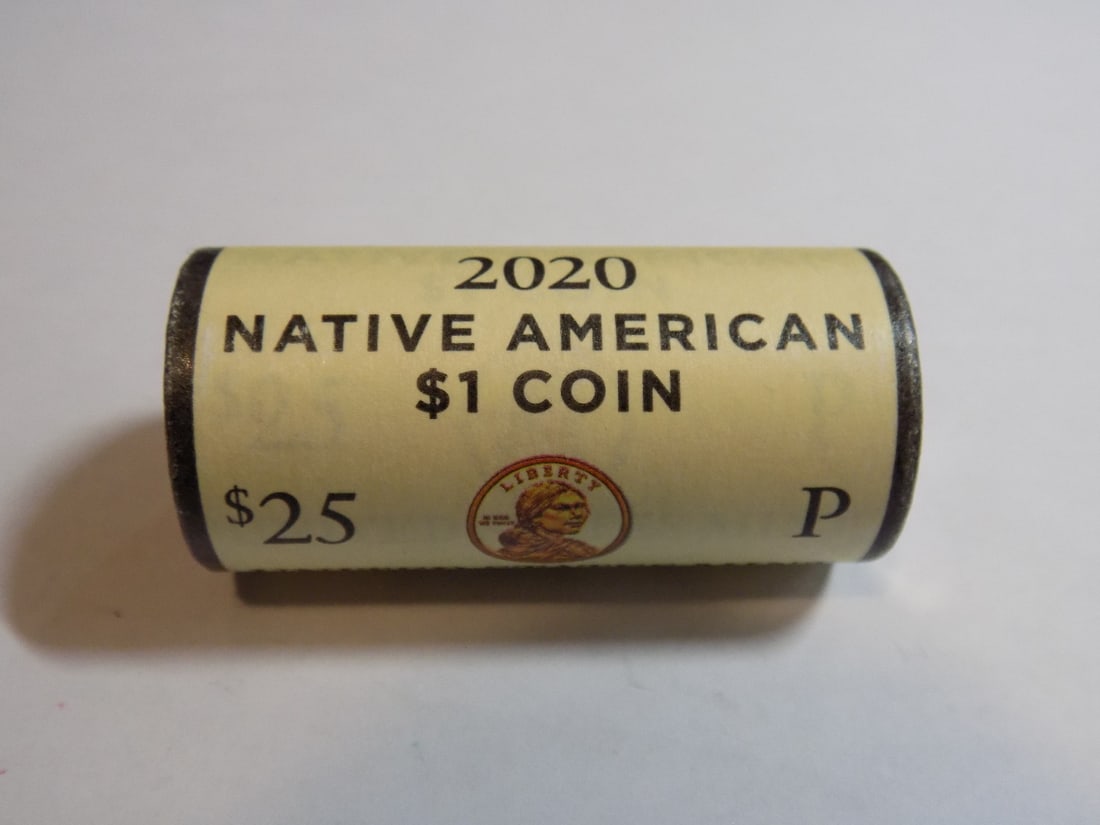 2020 P Native American Sacagawea roll of Dollars: 2020 P Native American Sacagawea roll of Dollars, BU US Mint Wrapped H/T Roll 25 US Coins